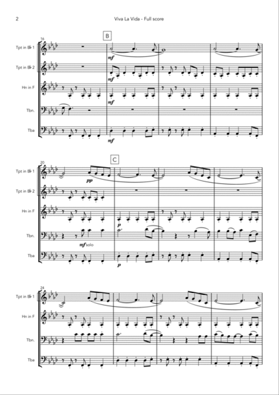 Viva La Vida Viva La Vida Brass Ensemble scores gallery preview page 2