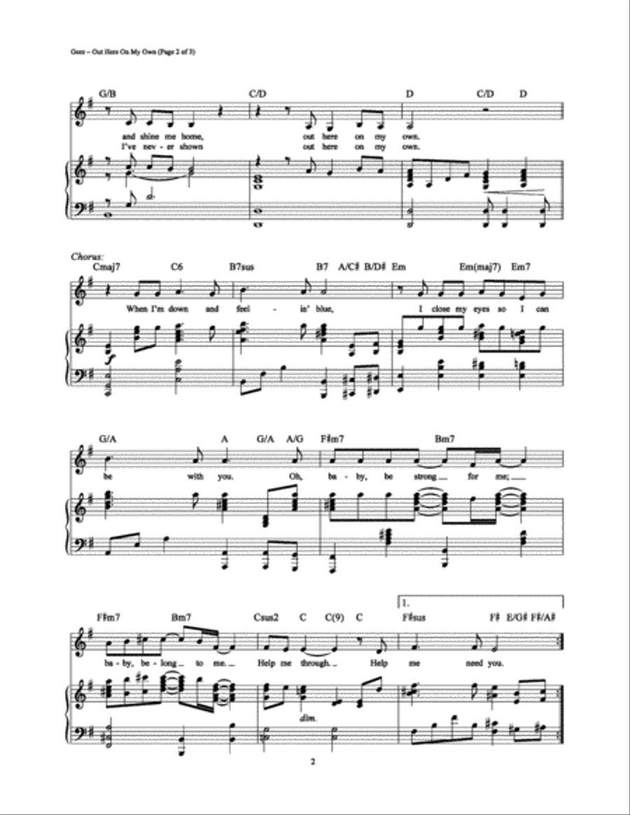 Out Here On My Own Piano, Vocal, Guitar scores gallery preview page 2