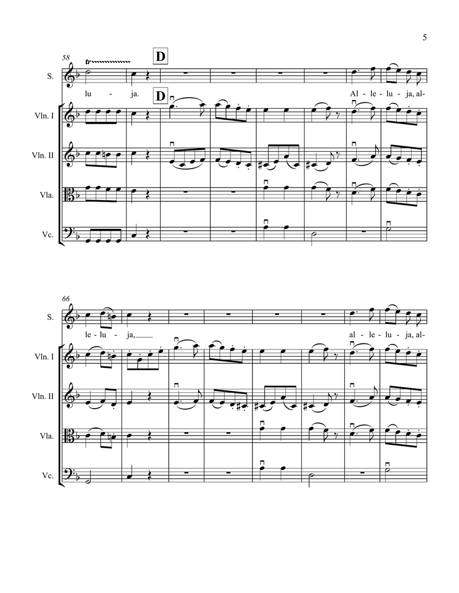 Alleluja from Exultate Jubilate, K. 165 (for Soprano and String Quartet) String Quartet scores gallery preview page 5