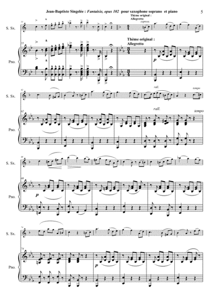 Jean-Baptiste Singelée: Fantaisie, opus 102 pour saxophone soprano et piano