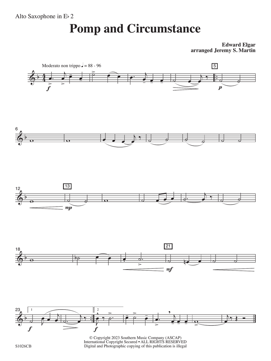 Pomp and Circumstance (Easy) (arr. Jeremy Martin) - Alto Saxophone 2 Concert Band scores gallery preview page 1