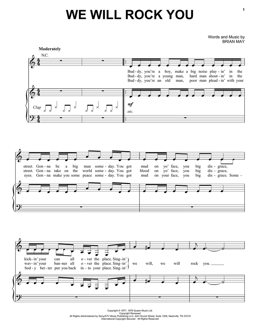 We Will Rock You We Will Rock You Piano, Vocal, Guitar scores gallery preview page 1