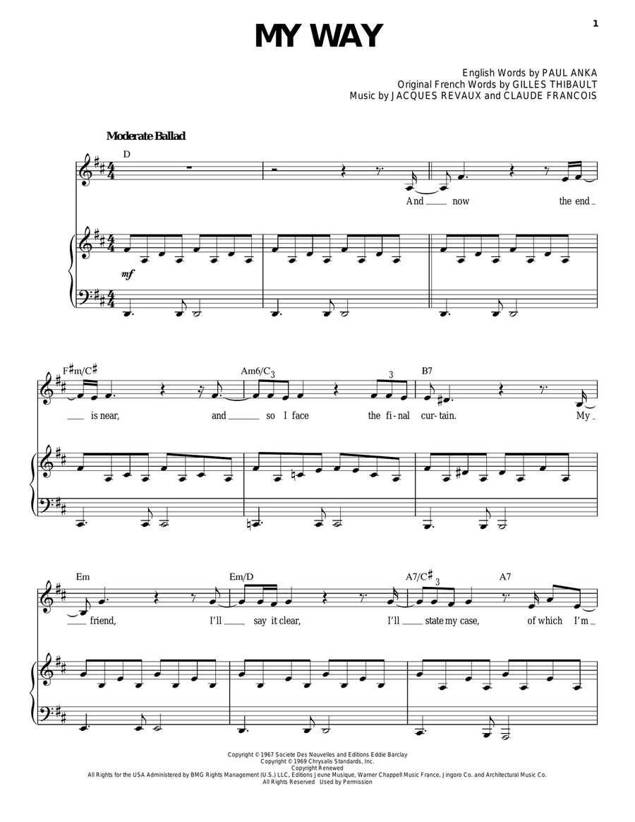 My Way My Way Piano, Vocal, Guitar scores gallery preview page 1