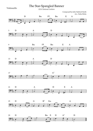 The Star Spangled Banner (USA National Anthem) for Cello Solo with Chords (D Major)