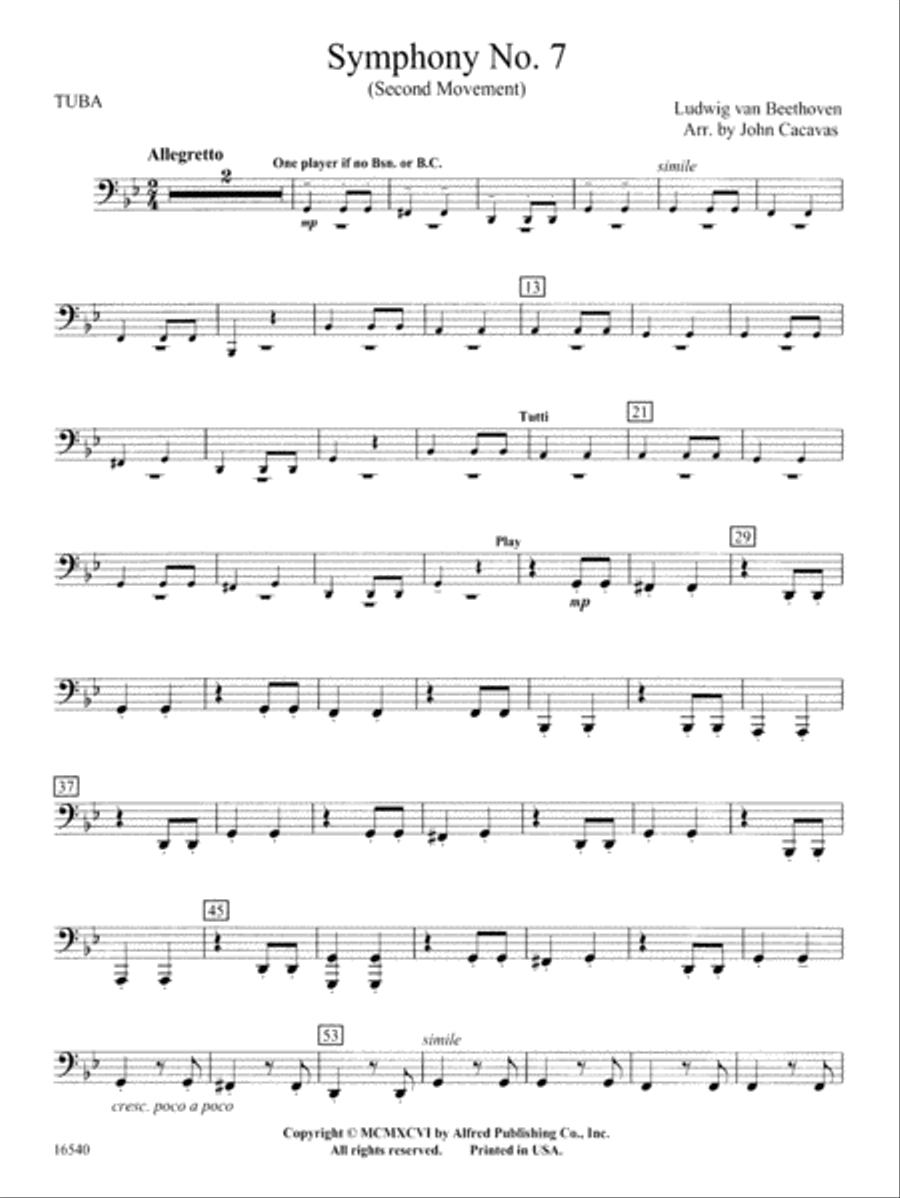 Symphony No. 7 (Second Movement): Tuba Concert Band scores gallery preview page 1