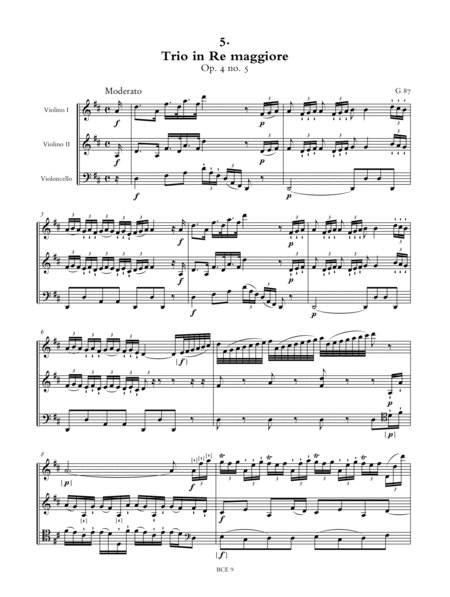 6 Trios for 2 Violins and Violoncello Op. 4 (G 83-88). Critical Edition