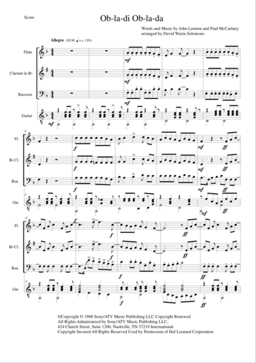 Ob-La-Di, Ob-La-Da Flute scores gallery preview page 1