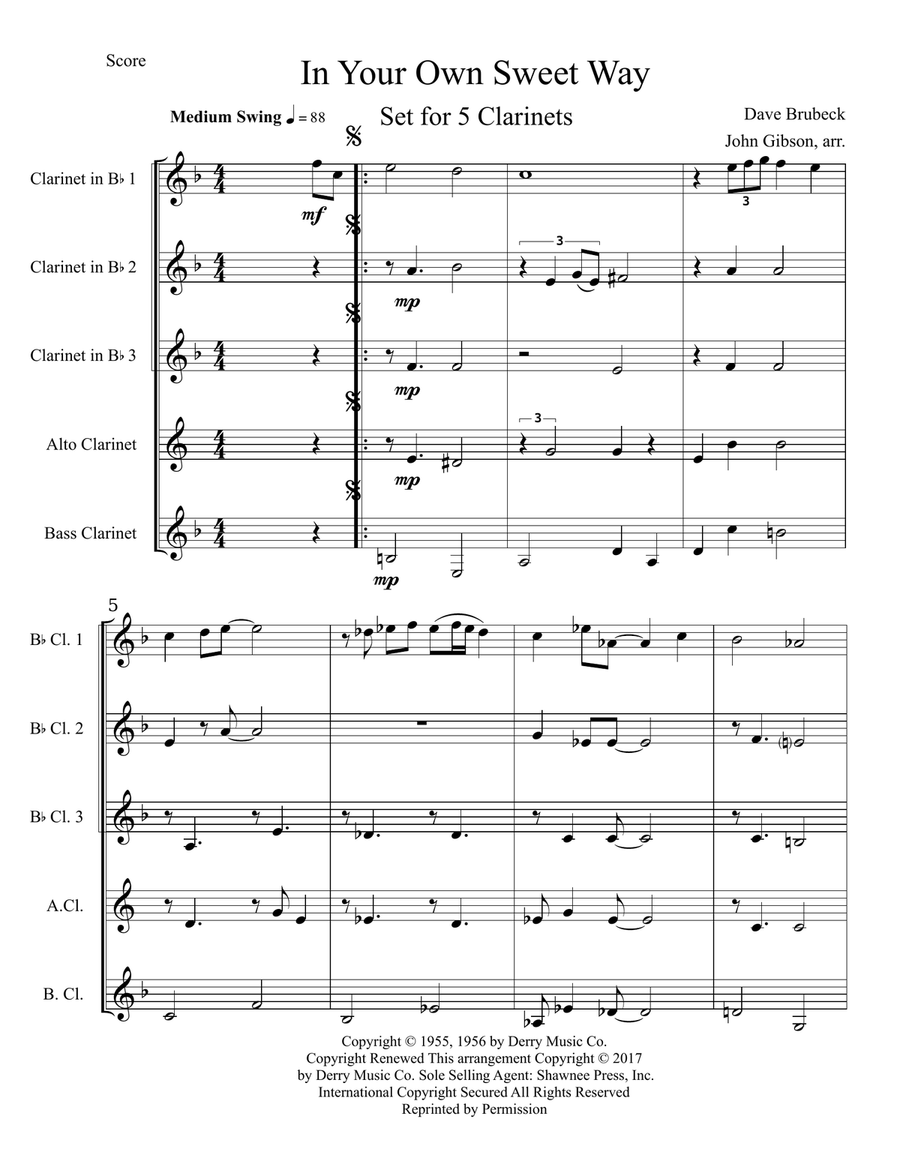 In Your Own Sweet Way Woodwind Ensemble scores gallery preview page 2