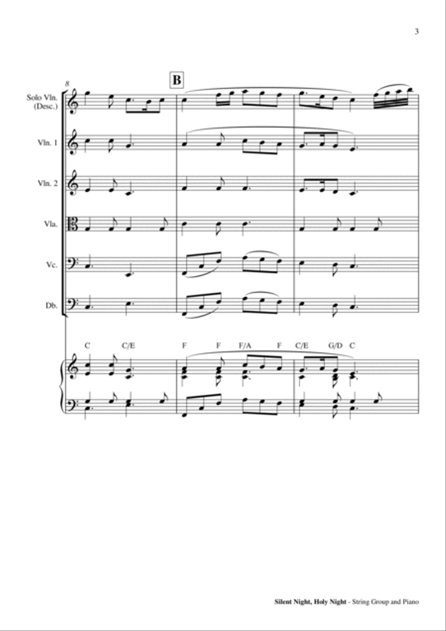 Silent Night, Holy Night - String Group (With Solo Descant Violin) and Piano Score and Parts PDF Chamber Orchestra scores gallery preview page 4