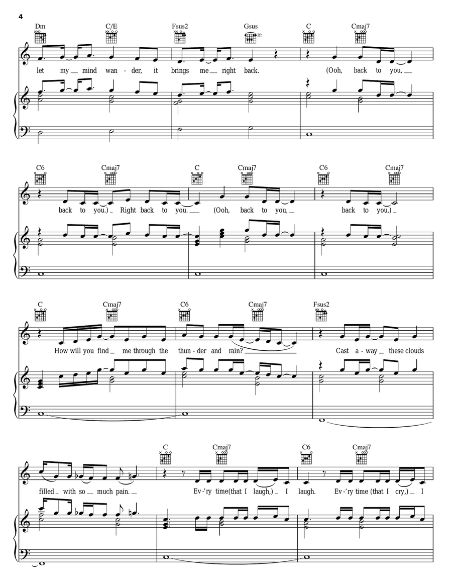 Back To You Piano, Vocal, Guitar scores gallery preview page 4