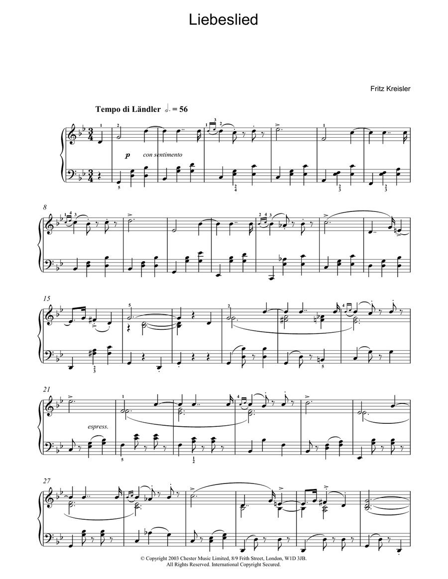 Liebeslied Piano Solo scores gallery preview page 1