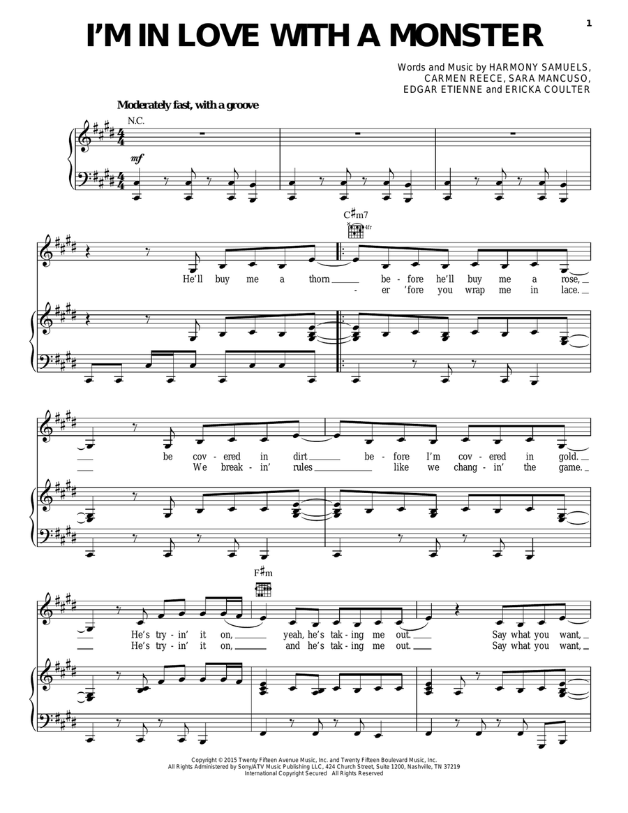I'm In Love With A Monster Piano, Vocal, Guitar scores gallery preview page 1