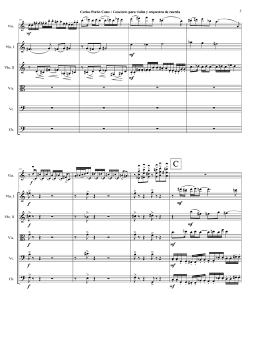 Carlos Perón Cano: Concierto para violin y orquestra de cuerda (Concerto for violin and string orche String Orchestra scores gallery preview page 5