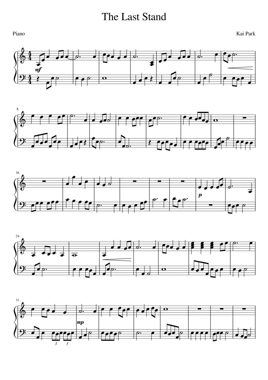The Last Stand Piano Solo scores gallery preview page 1