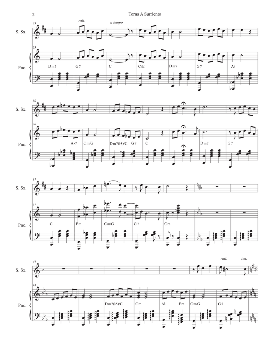 Torna A Surriento (Come Back to Sorrento) (Soprano Saxophone and Piano) Soprano Saxophone scores gallery preview page 3
