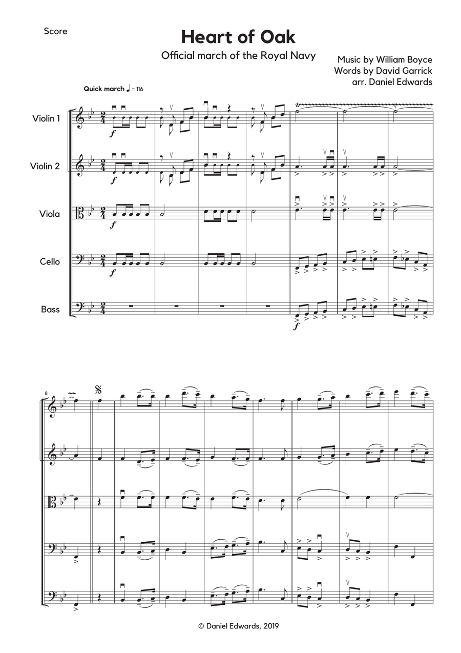 Heart of Oak, official march of the Royal Navy, arranged for string orchestra String Orchestra scores gallery preview page 1