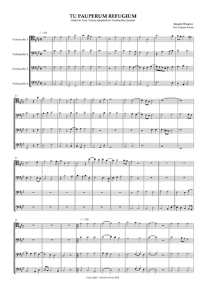 TU PAUPERUM REFUGIUM - Josquin Desprez - Violoncello Quartet - Score and Parts