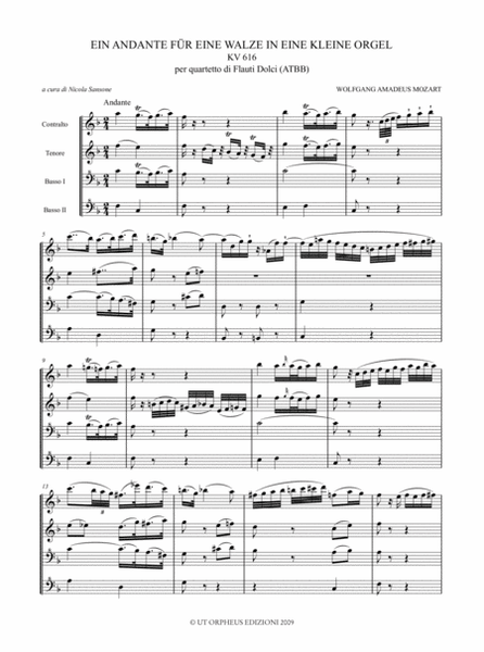 Ein Andante für eine Walze in eine kleine Orgel KV 616 for Recorder Quartet (ATBB) image number null