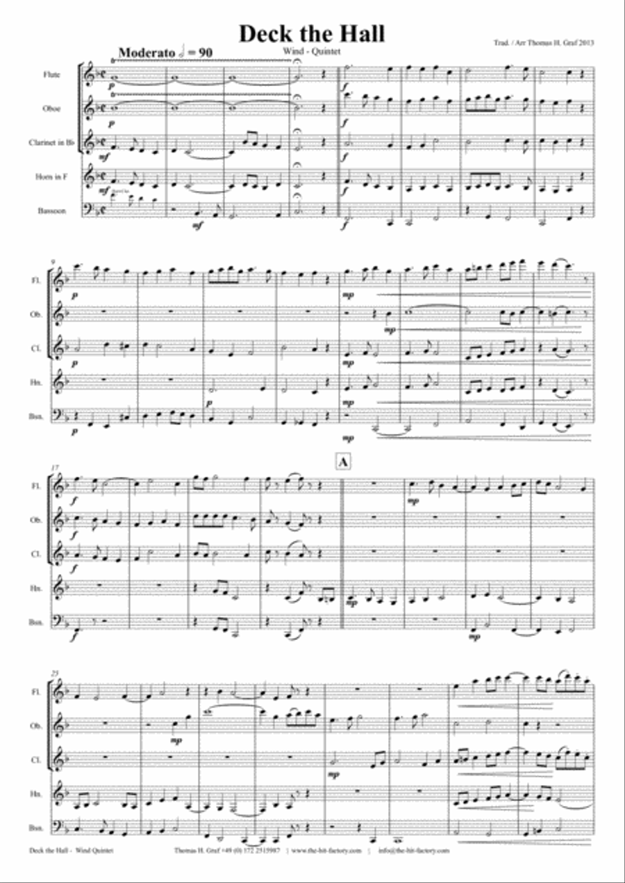Deck the halls - Christmas Carol - Polyphonic - Wind Quintet Woodwind Quintet scores gallery preview page 1