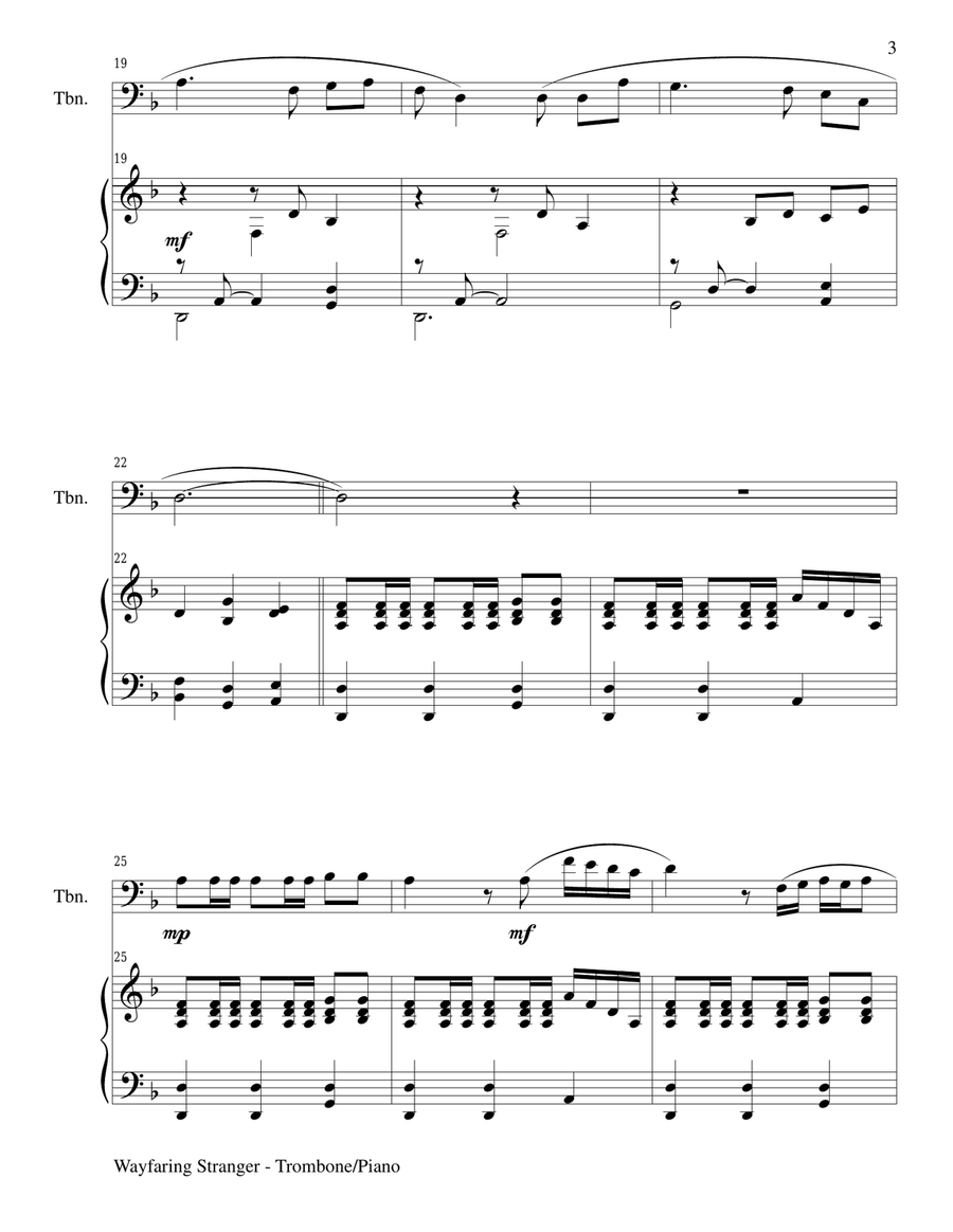 WAYFARING STRANGER (Trombone/Piano and Trb Part) Trombone Duet scores gallery preview page 3