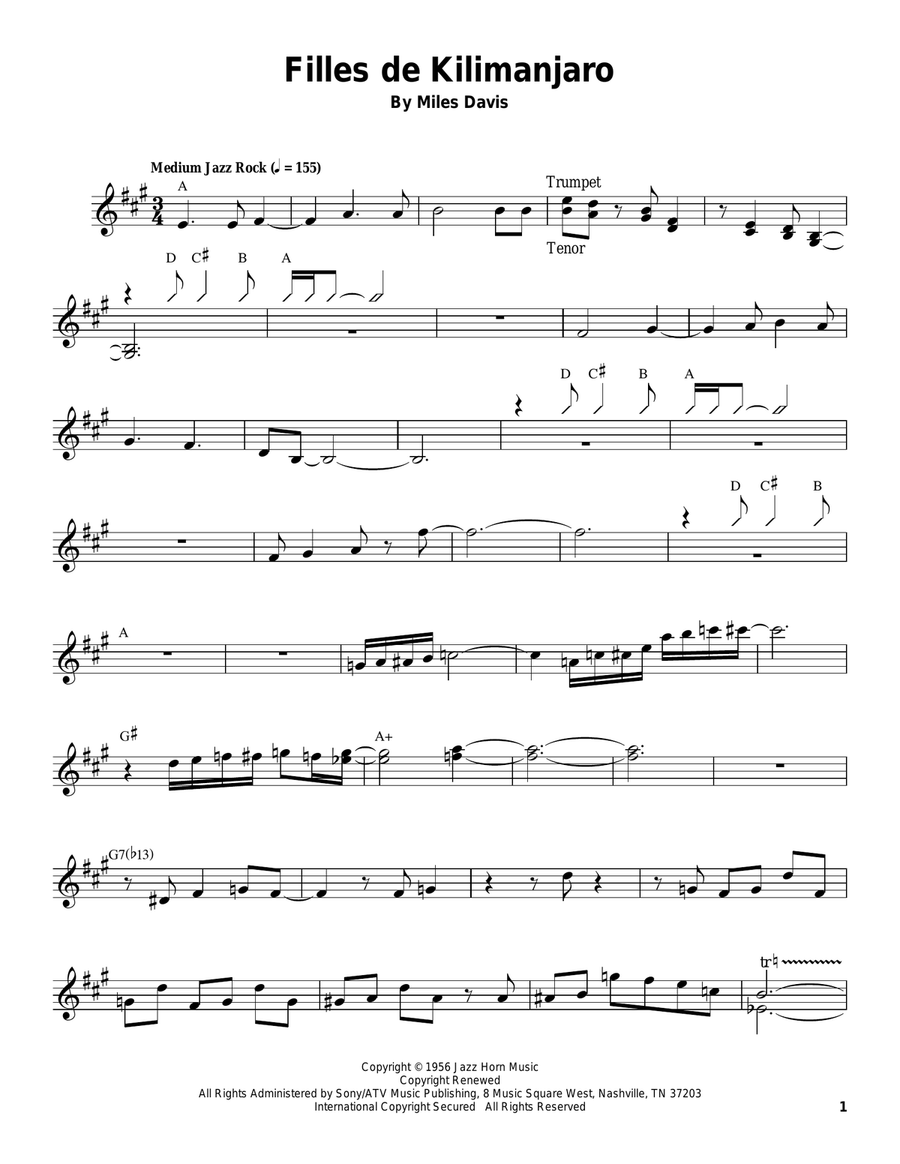 Filles De Kilimanjaro Trumpet scores gallery preview page 1