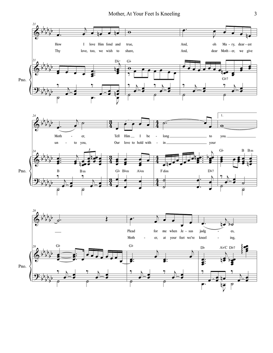 Mother At Your Feet Is Kneeling Unison Choir scores gallery preview page 3