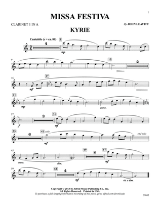 Book cover for Missa Festiva: Clarinet 1 in A