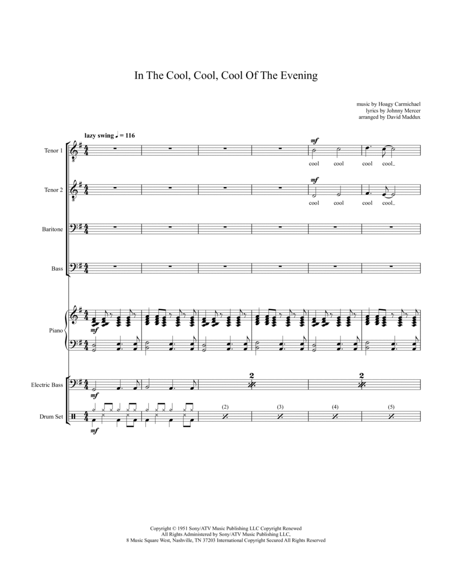 In The Cool, Cool, Cool Of The Evening by Johnny Mercer Small Ensemble - Digital Sheet Music