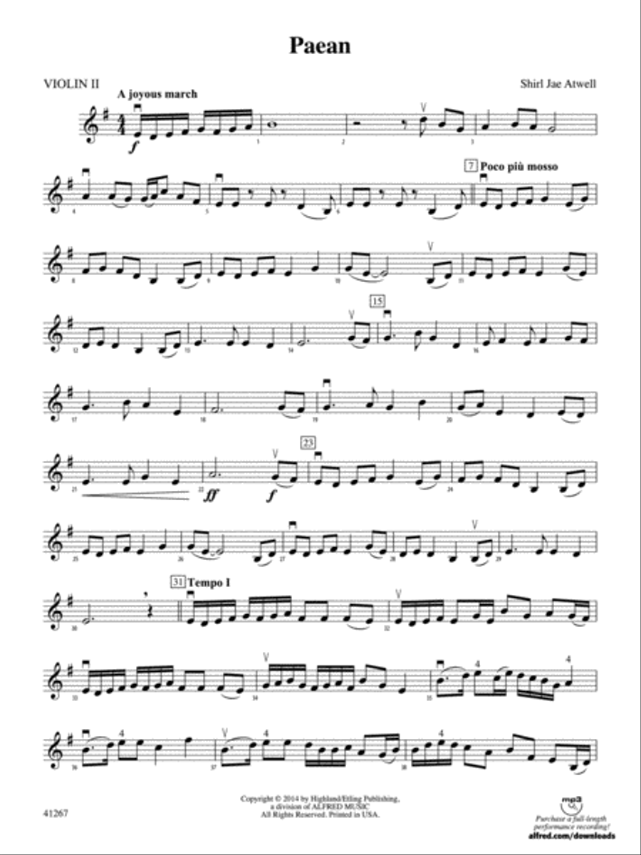 Paean: 2nd Violin Paean: 2nd Violin String Orchestra scores gallery preview page 1