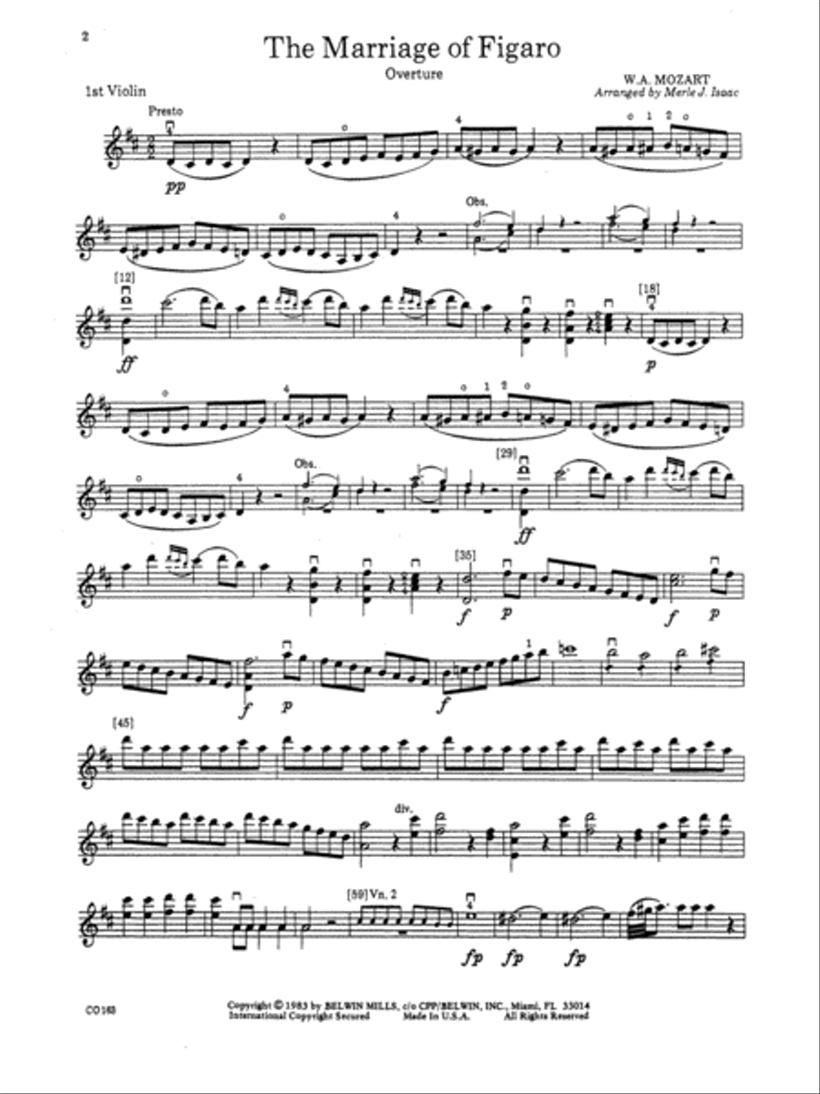 The Marriage of Figaro -- Overture: 1st Violin Full Orchestra scores gallery preview page 1