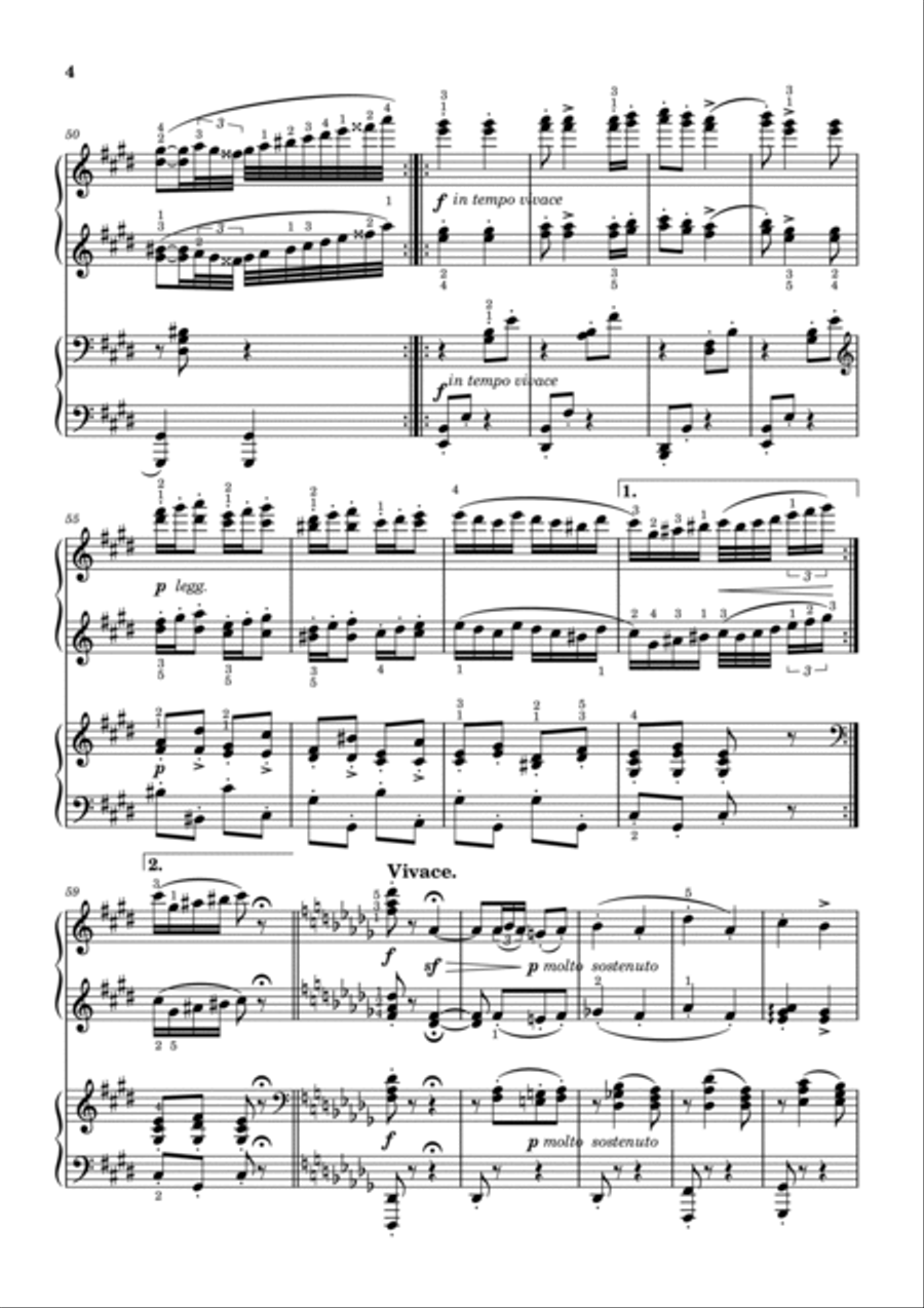 Brahms - Hungarian Dance No.6 in D Flat - Original With Fingering For Piano 4 Hands 1 Piano, 4-Hands scores gallery preview page 4