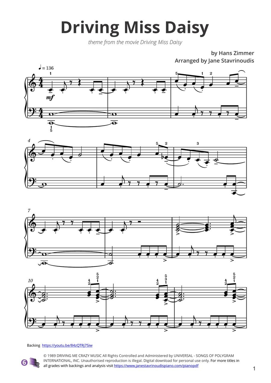Driving Miss Daisy Piano Solo scores gallery preview page 1