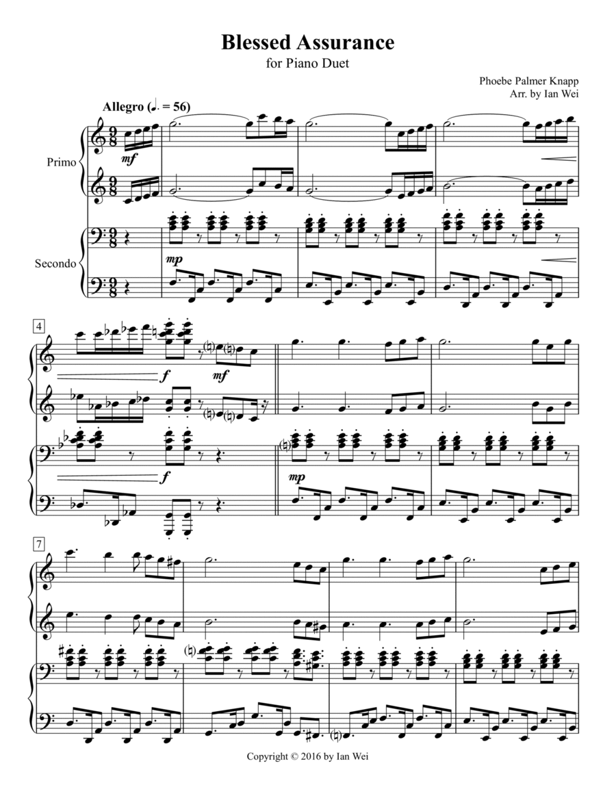 Blessed Assurance for Piano Duet 1 Piano, 4-Hands scores gallery preview page 1