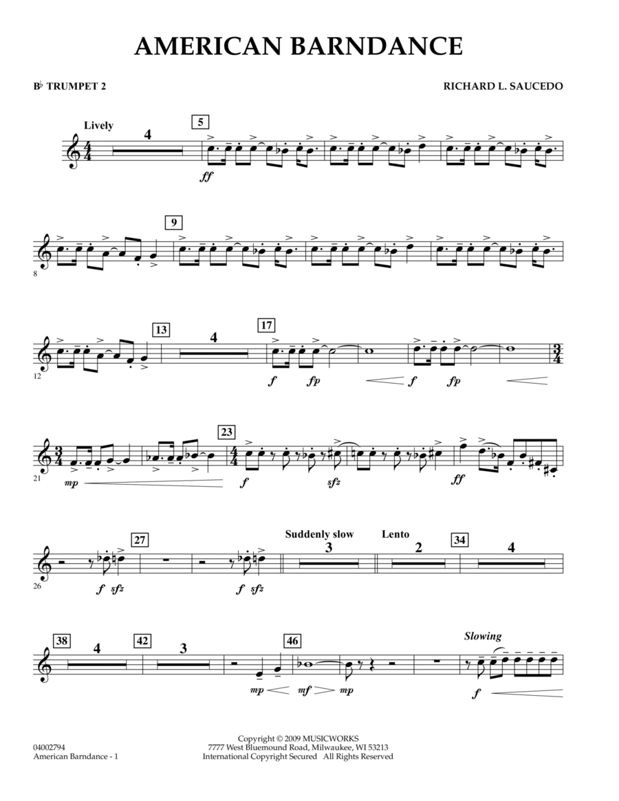 American Barndance - Bb Trumpet 2 Concert Band scores gallery preview page 1