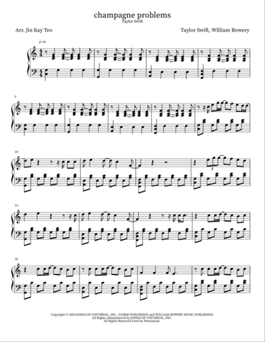 Champagne Problems Champagne Problems Piano Solo scores gallery preview page 1