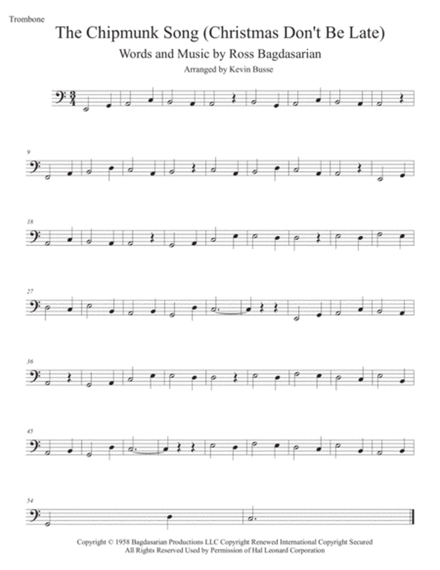 The Chipmunk Song (Easy key of C) Trombone image number null