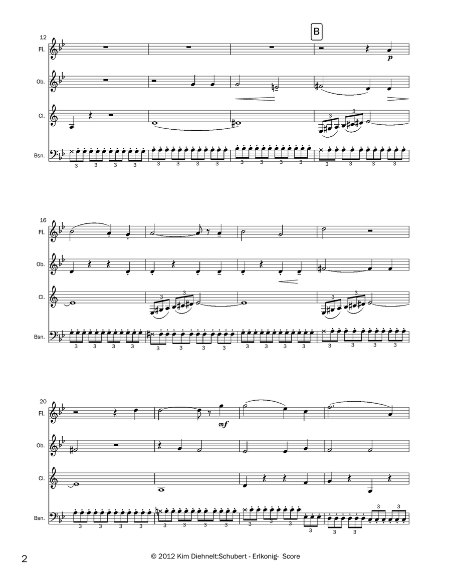 Schubert: Erlkönig for woodwind quartet Woodwind Quartet scores gallery preview page 3