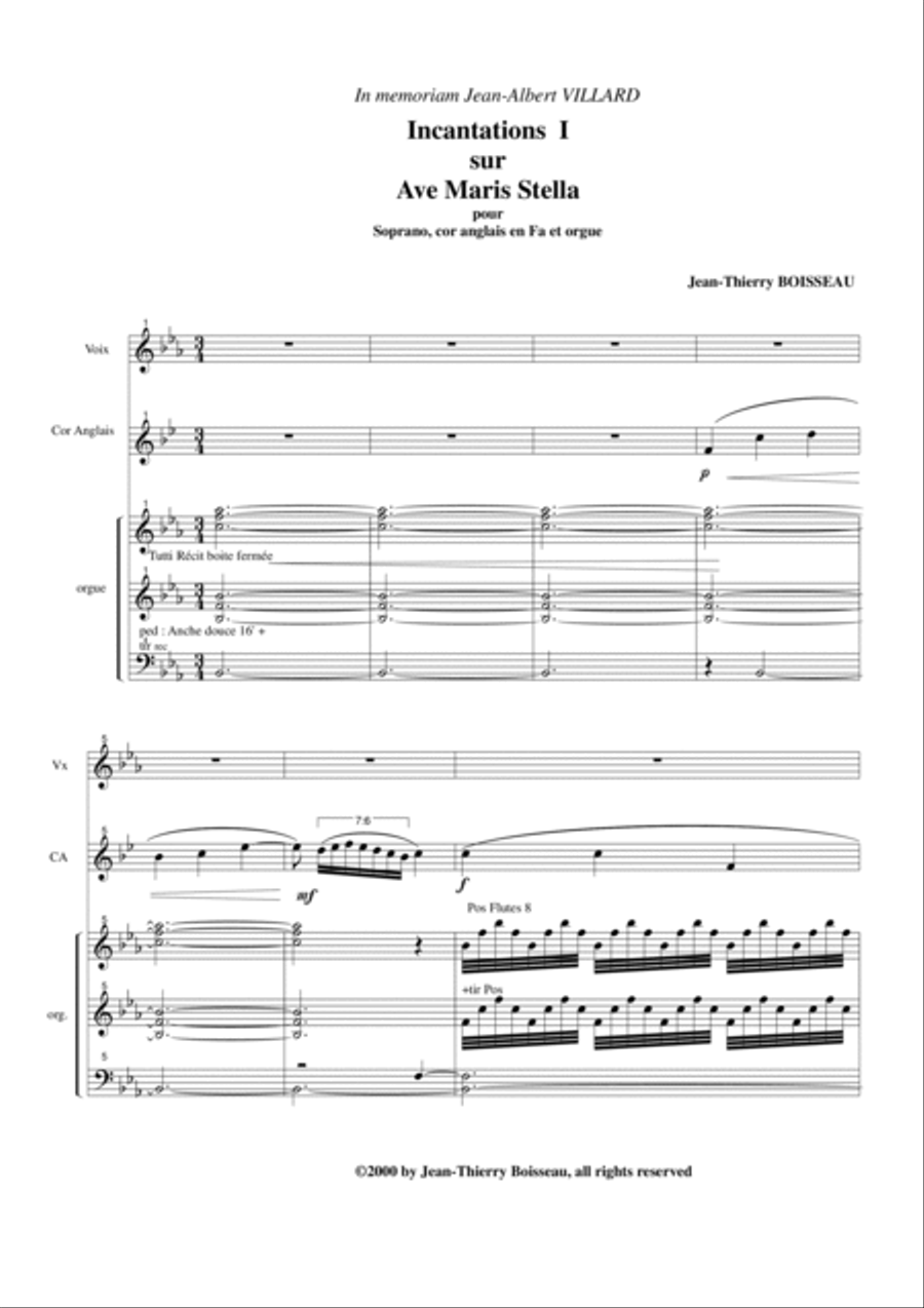 Jean-Thierry Boisseau: Incanations 1 on Ave Maris Stella for soprano, english horn in F and organ Small Ensemble scores gallery preview page 2