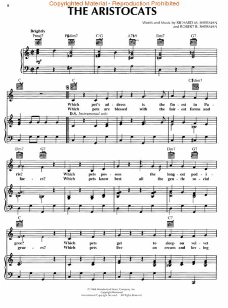 The Aristocats Piano, Vocal, Guitar scores gallery preview page 2