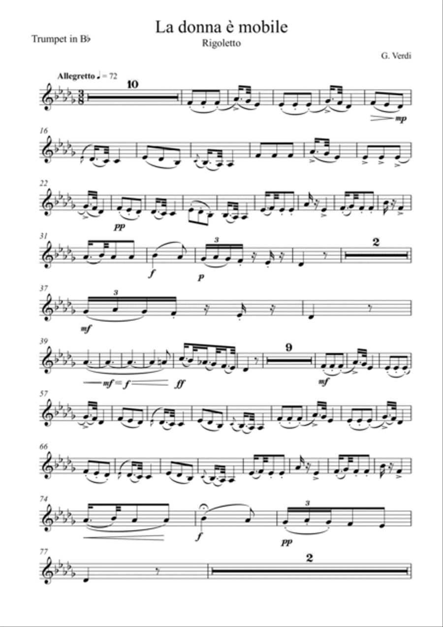 Giuseppe Verdi - La donna e mobile (Rigoletto) Trumpet Solo Trumpet Solo scores gallery preview page 6