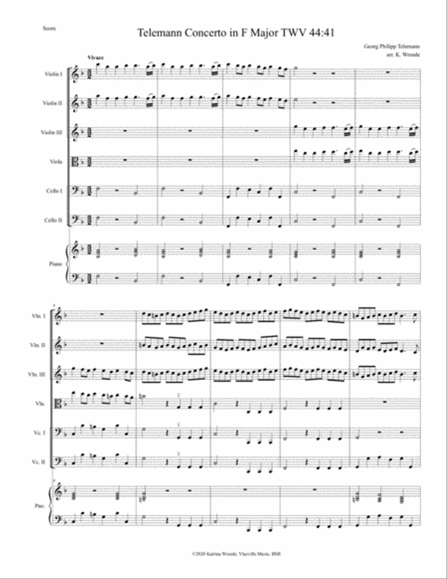 Telemann Concerto Grosso - Vivace TWV 44:41 Chamber Orchestra scores gallery preview page 1