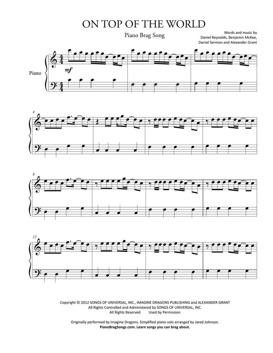On Top Of The World Piano Solo scores gallery preview page 1