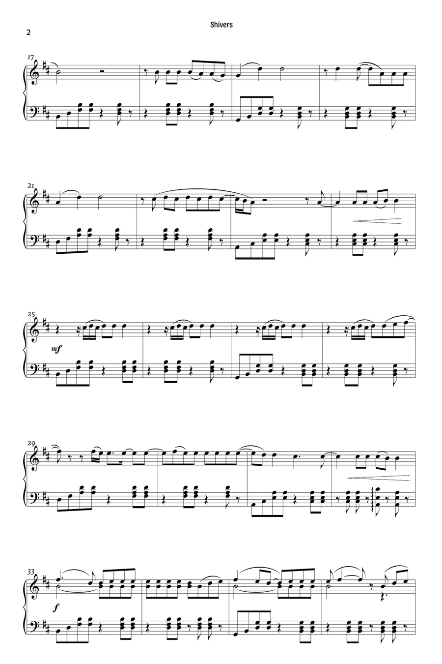 Shivers Piano Solo scores gallery preview page 2