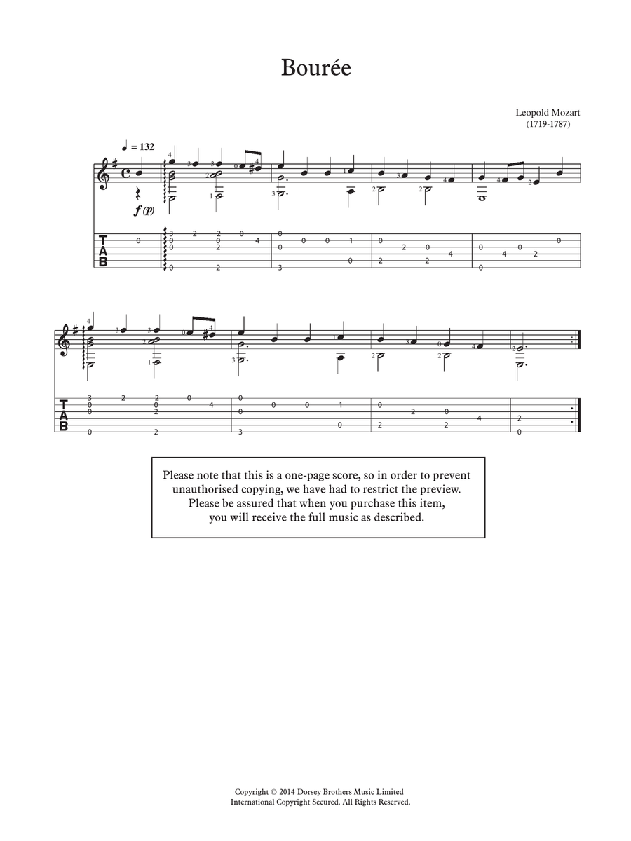 Bouree Acoustic Guitar scores gallery preview page 1