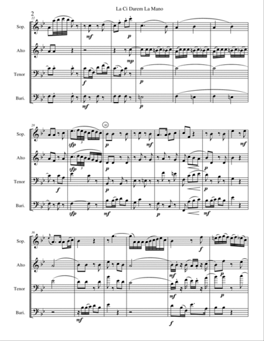 La Ci Carem La Mano (from Mozart’s opera Don Giovanni) Saxophone Quartet scores gallery preview page 4