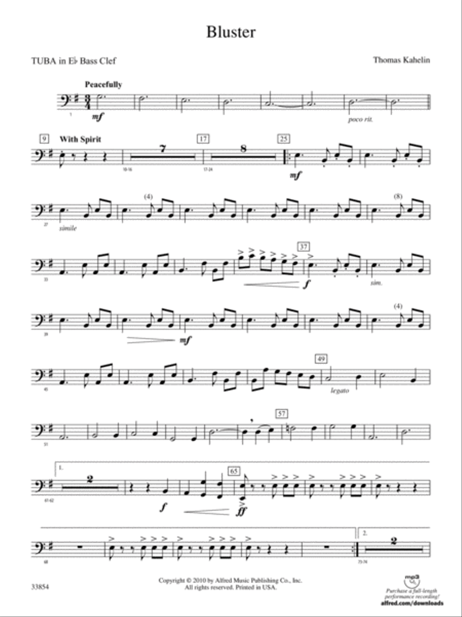 Bluster: (World Part) E-flat Tuba B.C. Concert Band scores gallery preview page 1