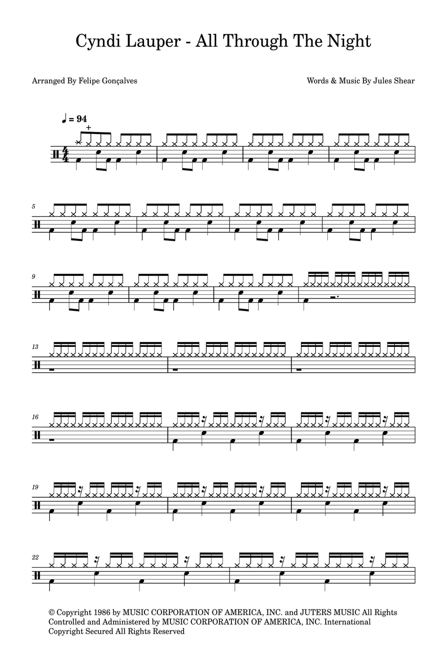 All Through The Night Drum Set scores gallery preview page 1