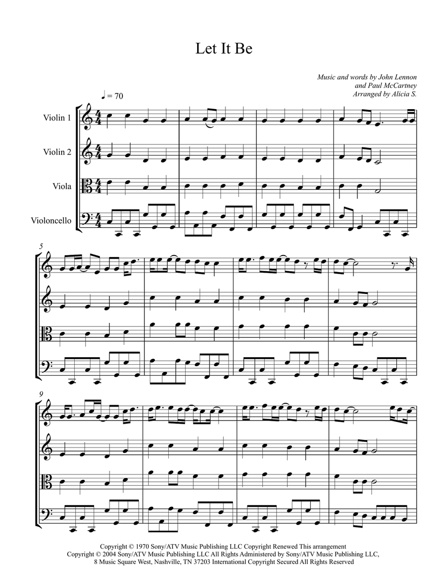Let It Be String Quartet scores gallery preview page 1