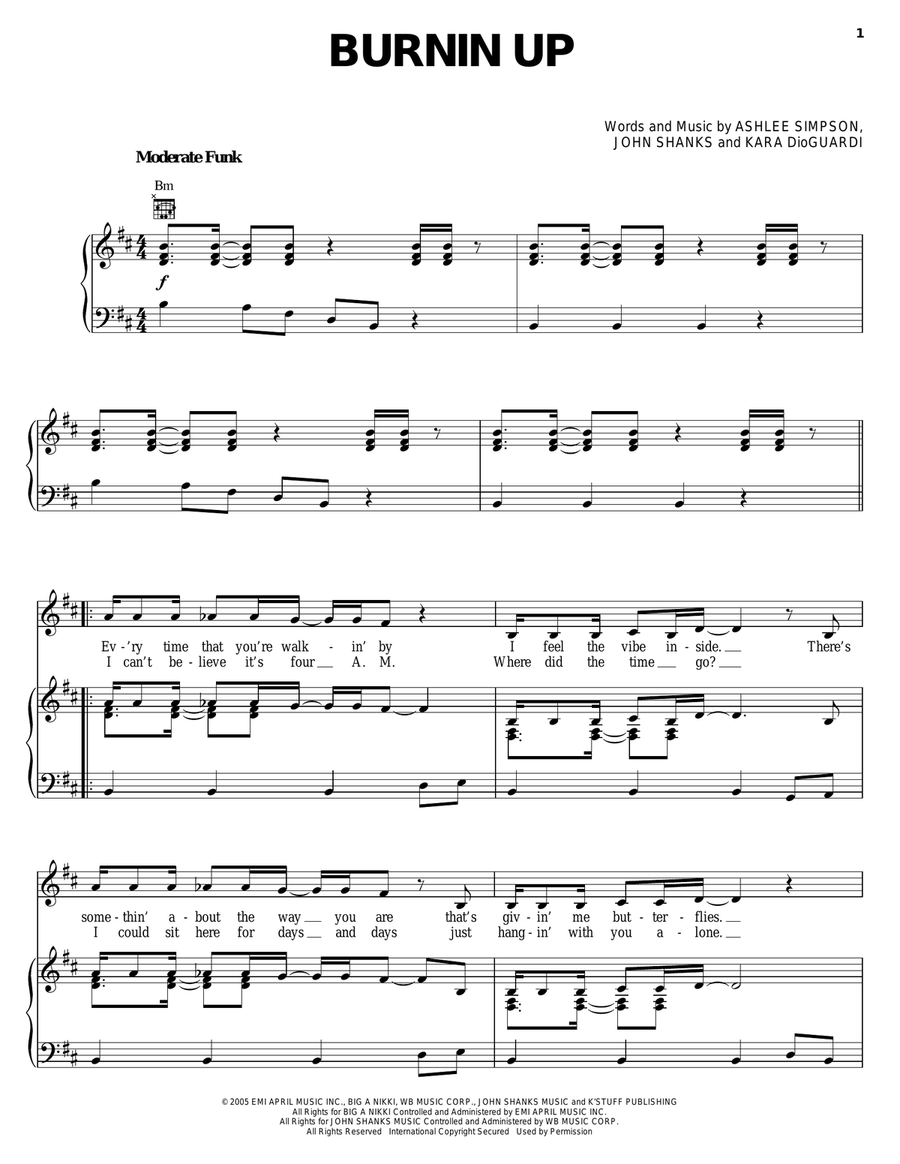 Burnin Up Piano, Vocal, Guitar scores gallery preview page 1