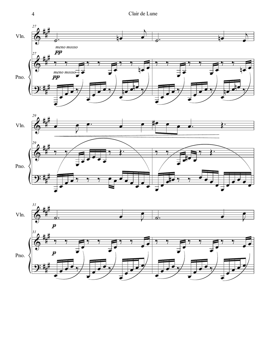 Clair de Lune Violin Solo scores gallery preview page 4